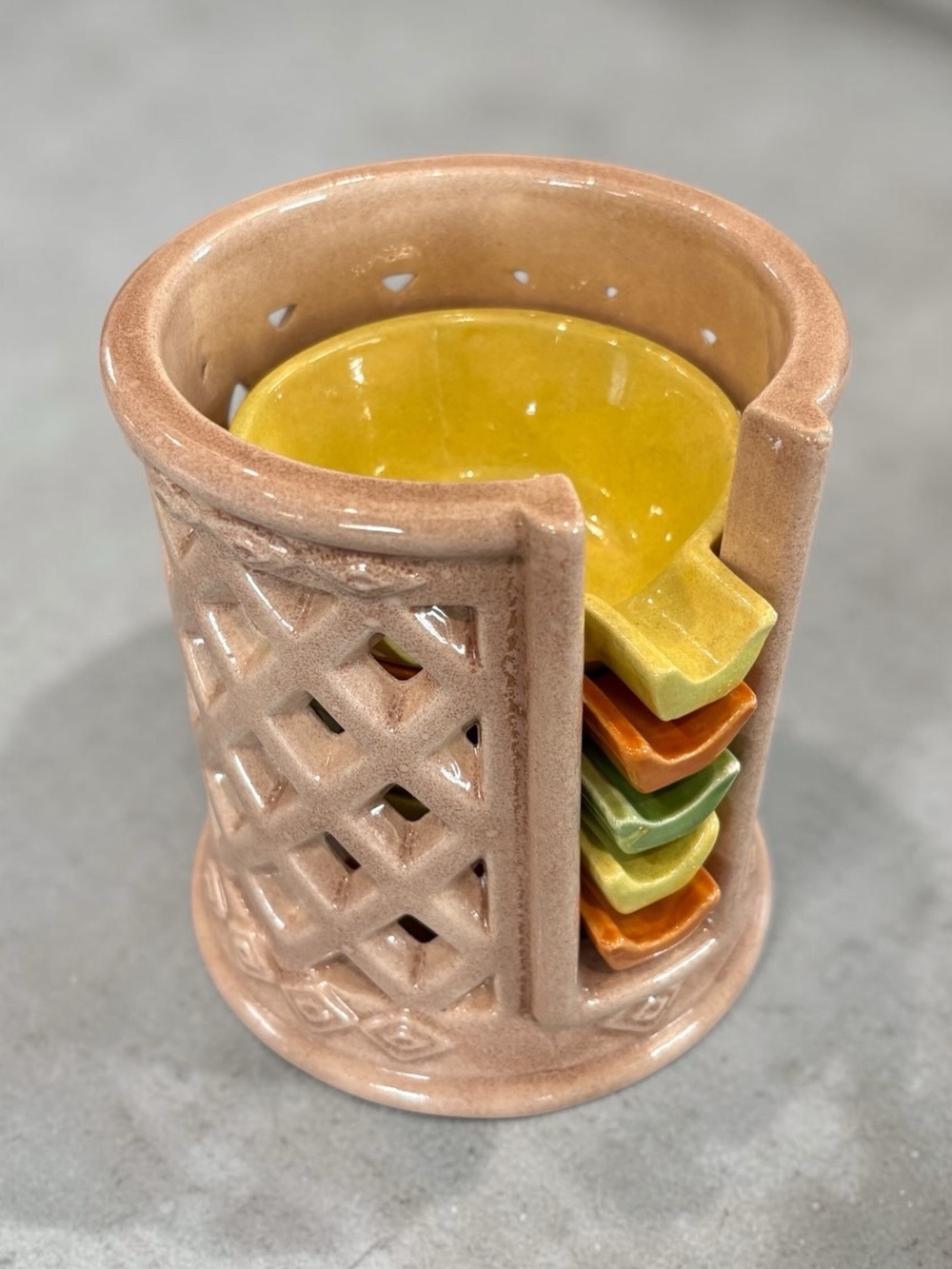 Vintage 1970s 5 Ashtrays Individual Stackable Ceramic Art Pottery Plus Caddy EUC
